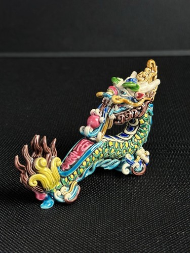 Rare Antique Taiwanese Cochin Ceramic Dragon Figurine w/ Original Brocade Box - Bild 4 von 11
