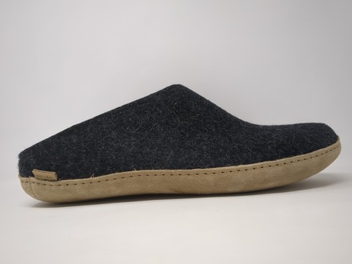 Glerups Felted Lamb wool slippers Natural Leather Sole Charcoal Men's 12 Slip On - Picture 3 of 13