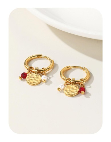 18k Gold Plated Hoop Earrings with Pink Stone – Waterproof Jewelry Gift - Picture 20 of 28