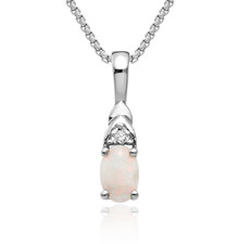 14K Solid White Gold Opal Diamond Necklace