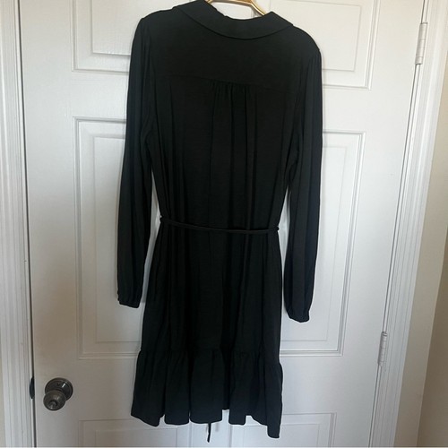 Boden Long Sleeve Dark Green Dress Ruffle Pockets Cotton Tencel Modal Sz 12L - Bild 2 von 10