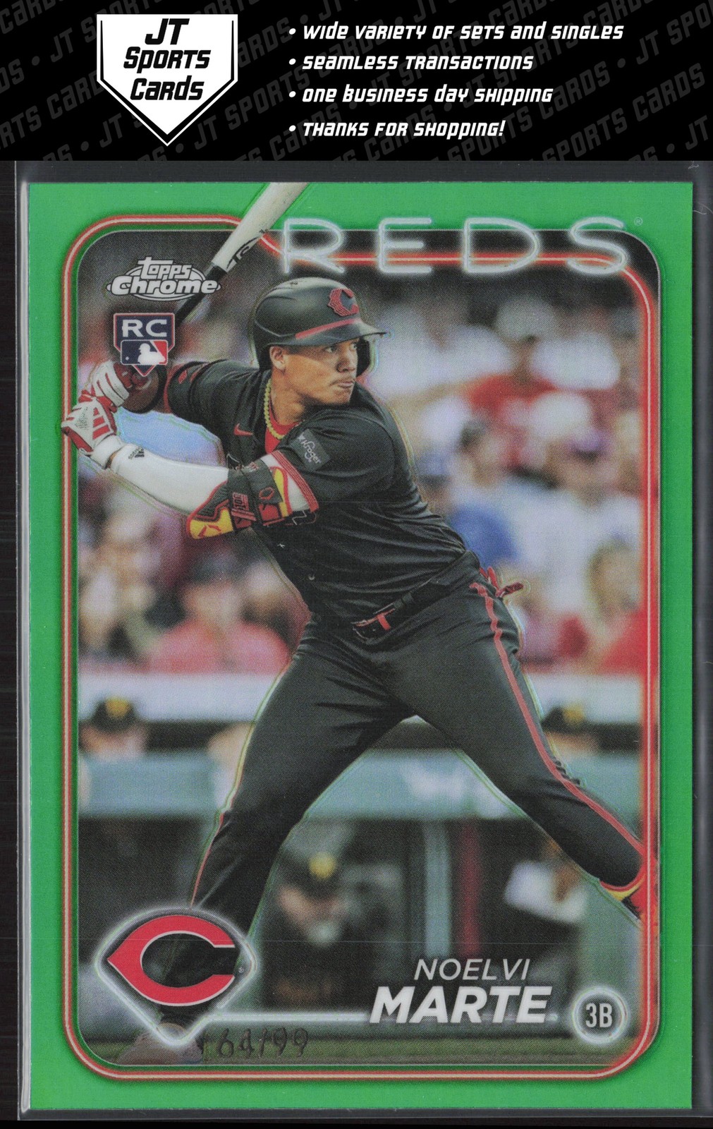 2024 Topps Chrome Noelvi Marte 177 RC Green Refractor /99 | Cincinnati Reds