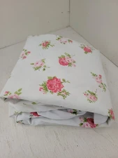 Vintage Lady Pepperell ROSE Pink Floral DOUBLE Fitted Sheet Cottage Core