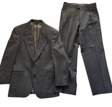 Pierre Cardin Couture Vintage Wool Tweed Herringbone 40 29x29 2-Pc Suit Charcoal