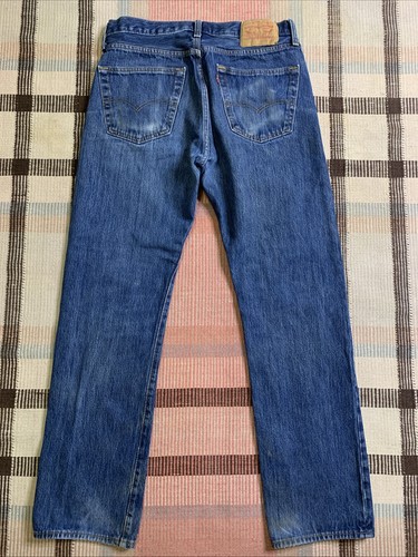 Levi's 501 Button Fly Distressed Denim Blue Jeans Measure 32x32!!! 4785 - Picture 8 of 8