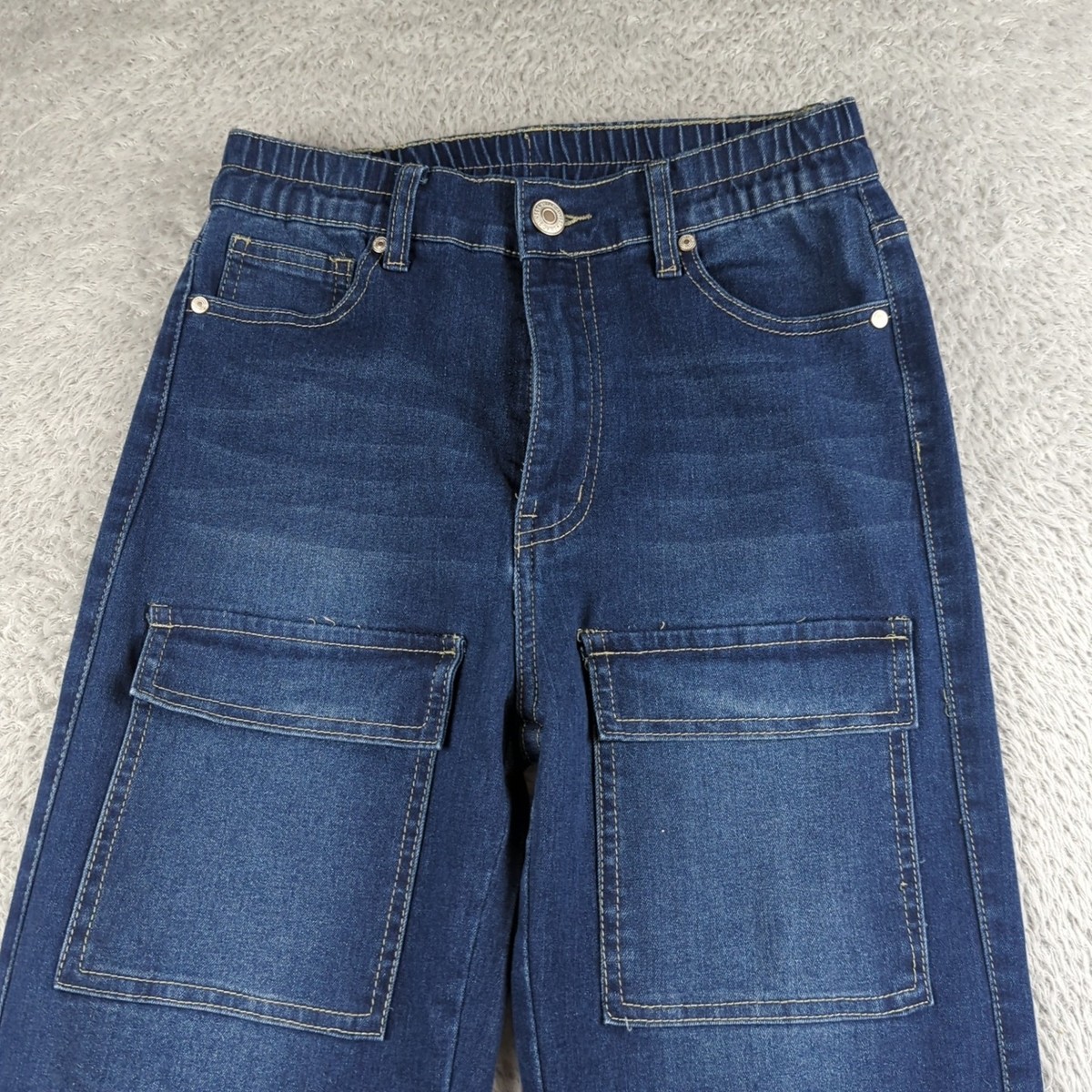 Lilac Sunset Jeans Womens 7/8 Blue Baggy Cargo High Rise Stretch