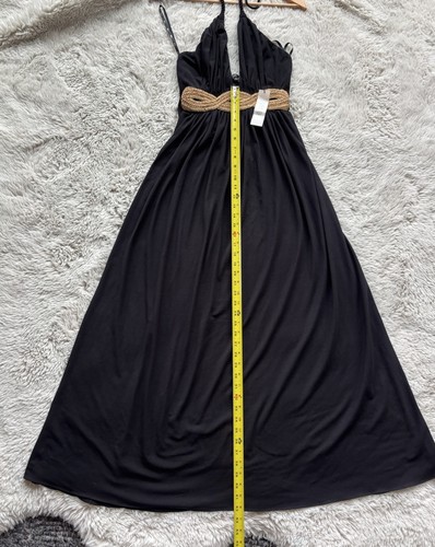 NWT Sky Sz L Braided Wooden Bead Accent Black Halter Maxi Dress Elegant $198 USA - Picture 11 of 15