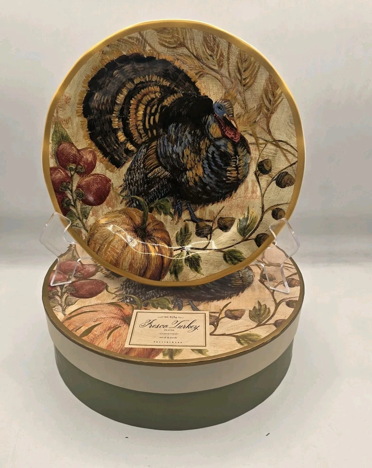 Pratos de salada de peru fresco Pottery Barn 9” conjunto de 4 ação de graças  - Imagem 2 de 4