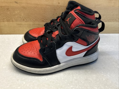 Nike Air Jordan 1 Mid PS - Negro Rojo Fuego Blanco Niños Talla 11C - 640734-079 Usado - Imagen 4 de 10