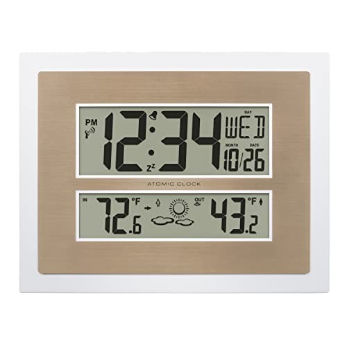 512-14937-INT Atomic Digital Wall Clock with Temperature & White/Champagne - Picture 2 of 8