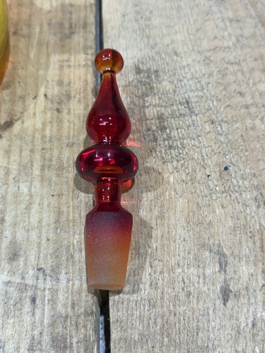 Decantador de vidrio Blenko vintage con tapón 1965 Joel Myers Amberina Mandarina MCM - Imagen 8 de 9
