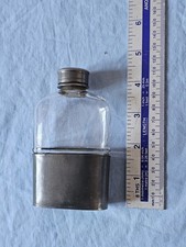 Vintage Antique GLASS & PEWTER HIP FLASK VGC