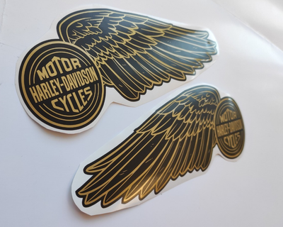 Harley-Davidson フューエルタンク ウィングエンブレム Harley Davidson black golden wings tank decal stickers kit 9.85x3