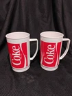 Lot of 2 Vintage Coca Cola Large Plastic Tumblers With Handles Missing OG Lids