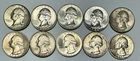 1944 - 1948 Washington 25c Silver Quarters Lot of 10