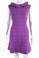 Chanel Womens 23B Woven Tweed Collared Sleeveless Sheath Dress Fushcia Size FR42