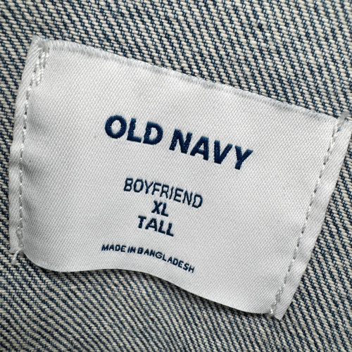 Old Navy Jeansjacke Damen XL Tall Boyfriend blau Trucker bestickt Regenbogen - Bild 2 von 6