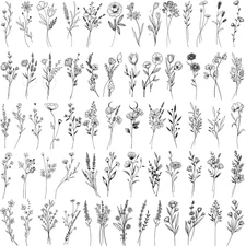 15 Sheets  Sexy Tiny Branch Black Flower Temporary Tattoos for Women Girl Neck R