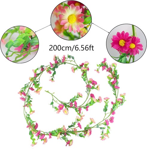 CISDUEO Artificial Daisy Flowers Vine Silk Flower Garland Spring Fake Pink - Picture 7 of 7