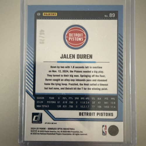2024-25 Panini Donruss Optic Jalen Duren Pink Velocity /79 - Picture 4 of 6