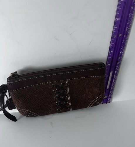 COACH vintage brown leather wristlet mini purse with zipper - Picture 9 of 11