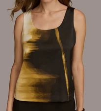 Donna Karan New York Women's Black Gold Printed Scoop-Neck Tank Top Size L
