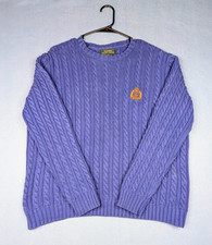 VTG Lauren Ralph Lauren M Blue Cable Knit Crest Sweater Made Australia Y2K