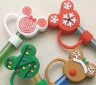 Silicone Straw Caps Disney Christmas Holiday Theme Set Of 4