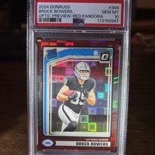 2024 Donruss - Rated RC Brock Bowers #394 Optic Preview Red Pandora Prizm PSA 10
