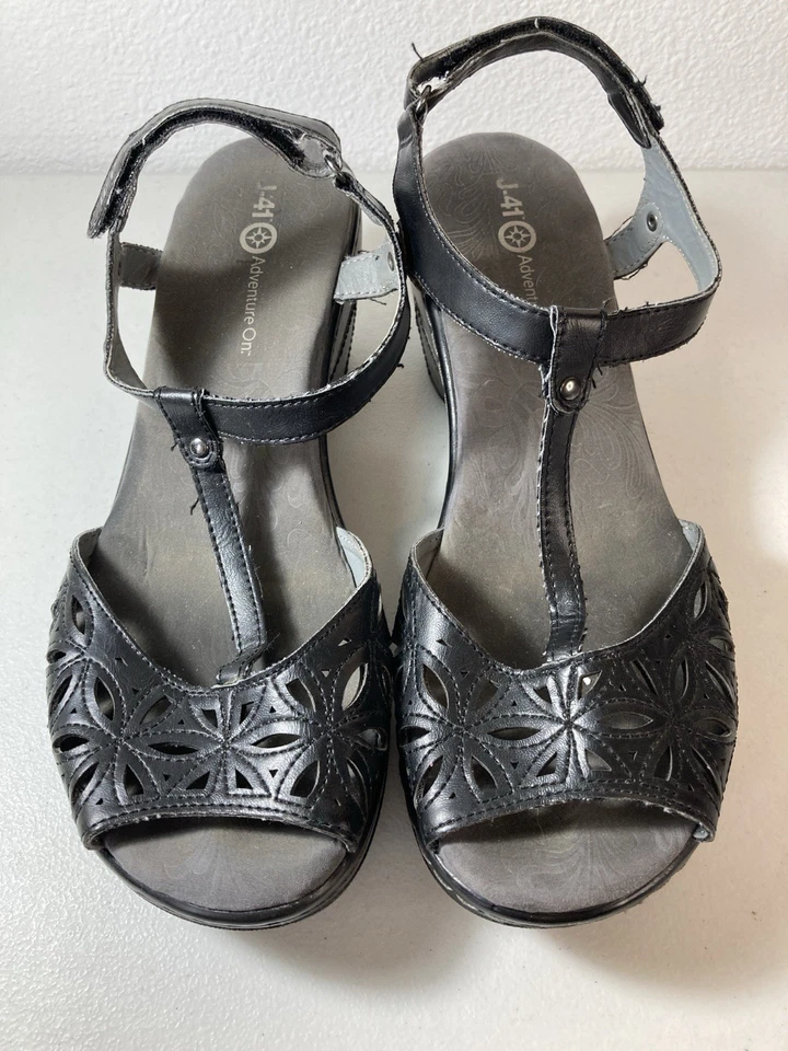 J-41 ADVENTURE Cassia Too Negro Punta Abierta Sandalia Tacones Veganos Para Mujer Talla 9M Foto 3 de 4