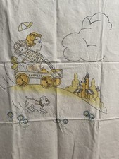 Vintage Embroidered Cotton Baby Crib Blanket or Sheet Children in Wagon  Dog