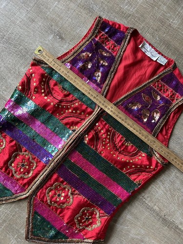 Vintage Laurence Kazar Beaded Sequin Vest Sz S Silk Multicolor Evening Party 80s - Picture 8 of 11