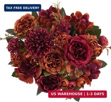 2 Bundles Fall Artificial Flowers Bouquet Fake Peony Silk Chrysanthemums Autumn