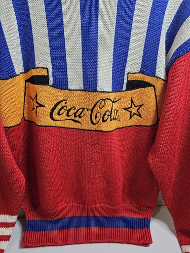 VTG Vintage 80's Coca-Cola Sweater Small Coke American Flag USA Red White Blue - Picture 4 of 16