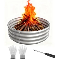 Silver Round Galvanized Steel Fire Ring Pit for Backyard, Camping, Bonfire 3FT