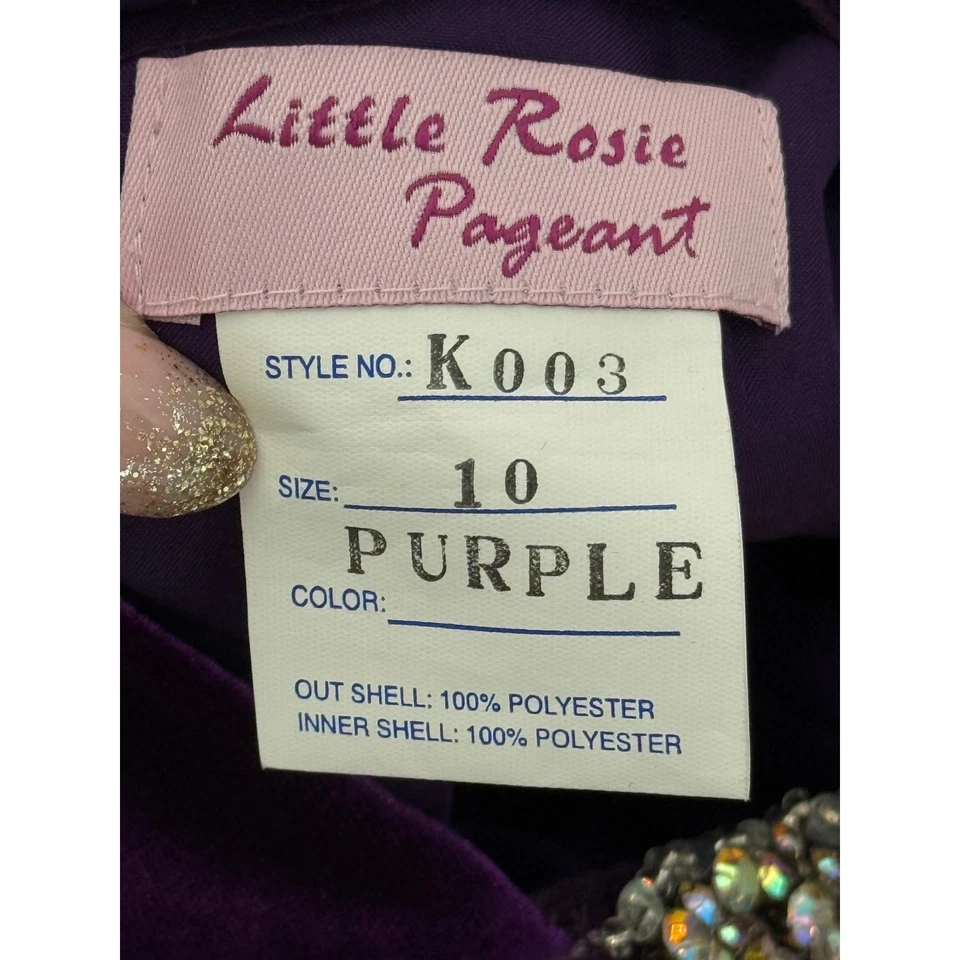 Vestido Little Rosie Desfile Púrpura Terciopelo Estrás Brillante Vestido Formal Niñas 10 Foto 2 de 4