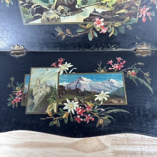 Antique c. 1880 Papier Mache Wall Rack BlacLidded Storage Box For Mail / Gloves - Picture 3 of 13