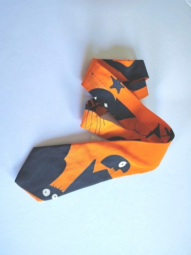 SpOOkY Halloween Kürbis Katze Herren Krawatte blau orange Seidenlandschaften handbemalt Seide