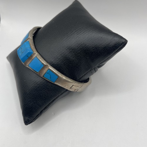Vintage Silver 950 Navajo Turquoise Stone Bangle Hinge Bracelet (38.08g) - Picture 9 of 12