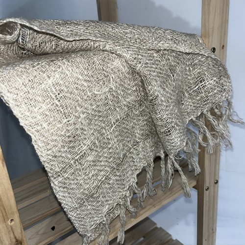 Helena Ruuth Schal beige Leinenmischung mit Fransen Handarbeit Irland - Bild 4 von 7