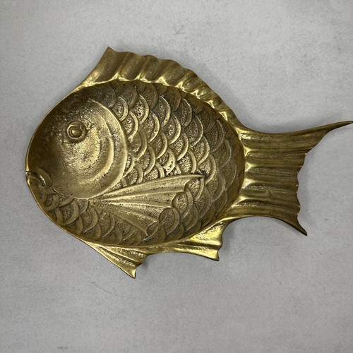 Brass Gold Fish Trinket Tray Decorative Brass Coin Pin Trinket Tray Dresser MCM - Picture 5 of 17