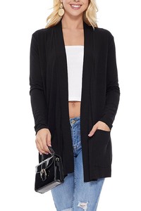 Style-One-Women-039-s-Slouchy-Pocket-Open-Front-Jersey-Knit-Cardigan-Sweaters