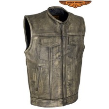 Mens Club Vest Distressed Brown Leather Motorcycle Biker SOA Style New With Tags