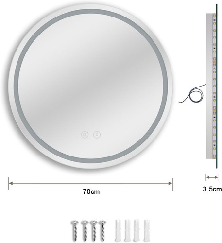 50/60/70cm LED RUNDER BADSPIEGEL 3 FARBE & DIMMBAR WANDSPIEGEL FÜR BADEZIMMER - Bild 11 von 22