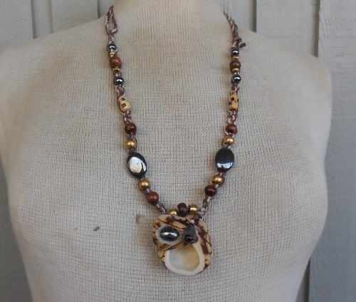Hematite Tagua Secret Stash Locket Hemp Necklace Skull Beads Adjustable Length - Picture 1 of 14