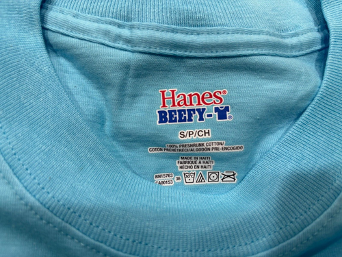 Hanes Beefy-T UNISEX Long Sleeve 100% Cotton T-Shirt Small Light Blue New - Picture 2 of 2