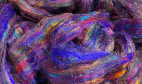 Carded Sari Silk Blue Multi Colour Recycled Silk To Felt Spin or Make Paper - Picture 8 of 10