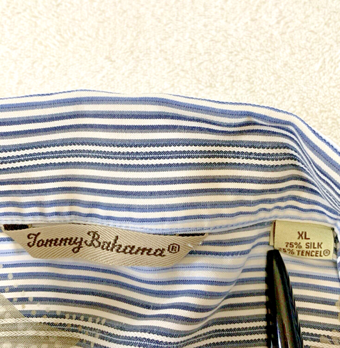 Tommy Bahama Hemd Herren Gr. XL Langarm geknöpft gestreift Seidenmischung blau grau - Bild 6 von 16