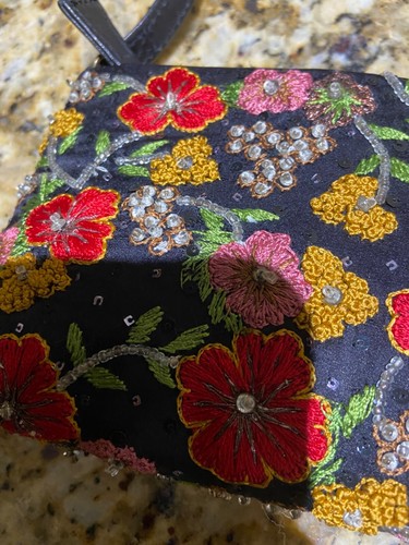 Vintage Santi Handtasche Geldbeutel bestickt Blumen Perlen - Bild 3 von 6