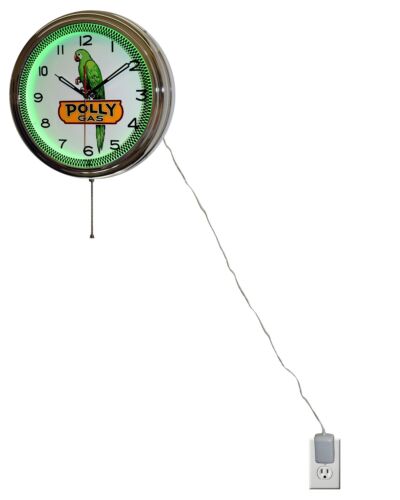 16" Nostalgic Polly Gas Motor Oil Neon Advertising Clock Garage Decor (Green) - Picture 3 of 7